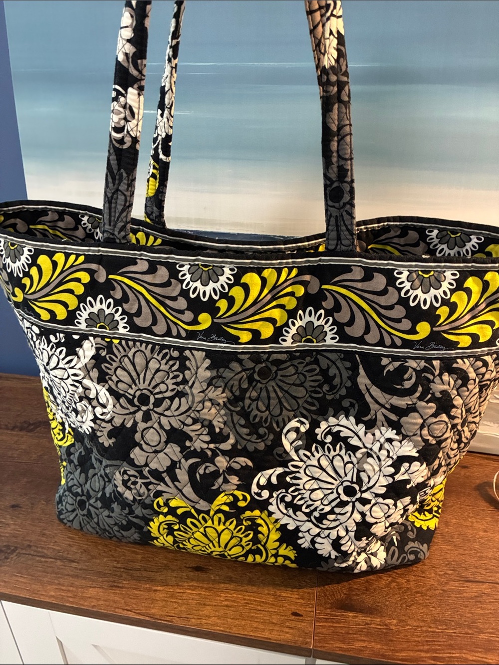 Vera Bradley Black Yellow Floral Quilted Tote